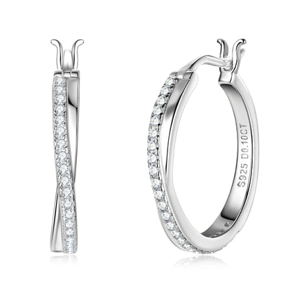 Anziw Classic Real Moissanite Hoop Earrings for Women 925 Silver 18K Gold Plated Clip Earrings Wedding Jewelry Gift 2024 New