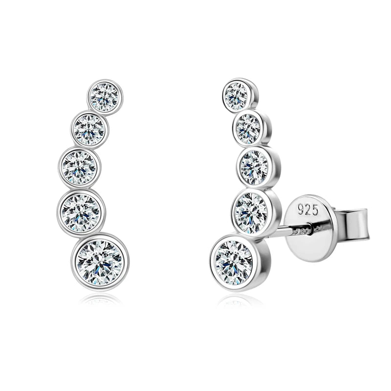 Anziw Earrings Climber with D0.43CT Bezel D Color Moissanite Piercing Studs 100% 925 Silver for Women Jewelry with Certificate