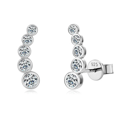 Anziw Earrings Climber with D0.43CT Bezel D Color Moissanite Piercing Studs 100% 925 Silver for Women Jewelry with Certificate