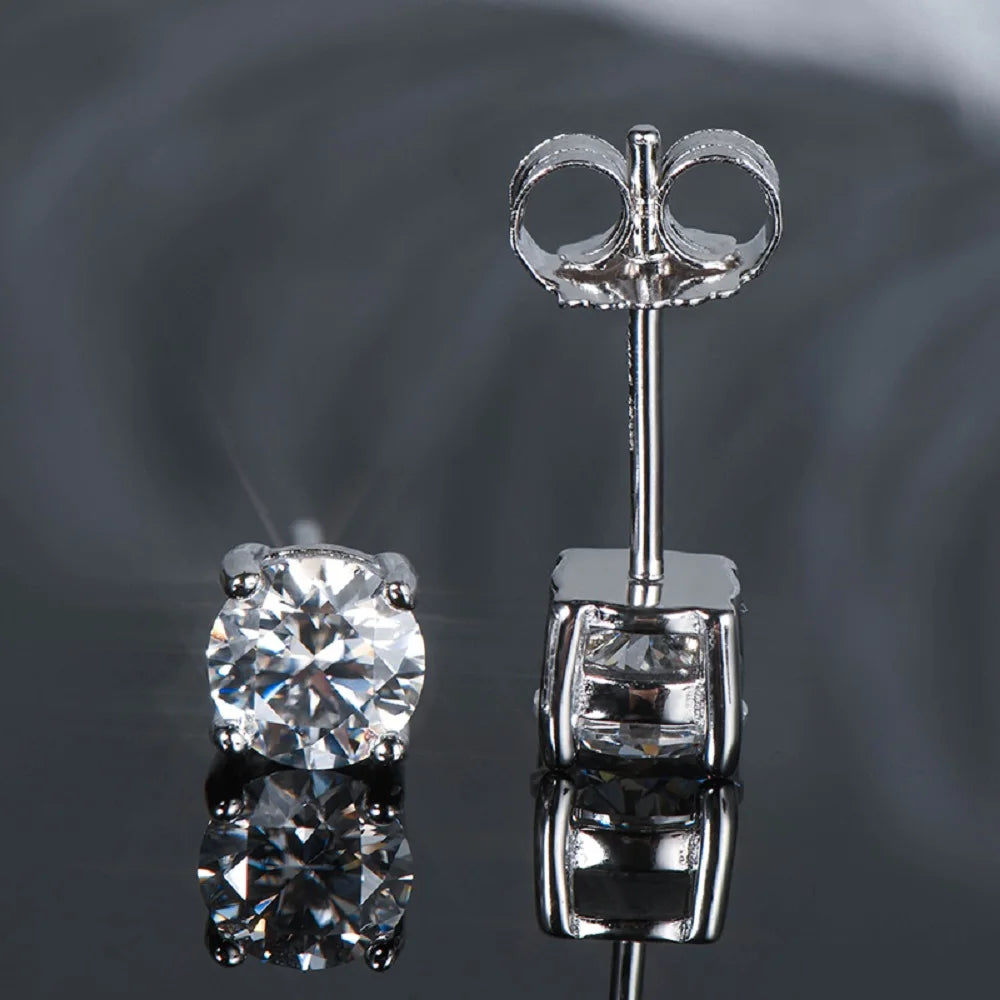 Anziw Sparkle Real Moissanite Black Stud Earrings Diamond 925 Silver Gold Ear Piercing Jewelry for Women Men Gifts 3mm/4mm/5mm