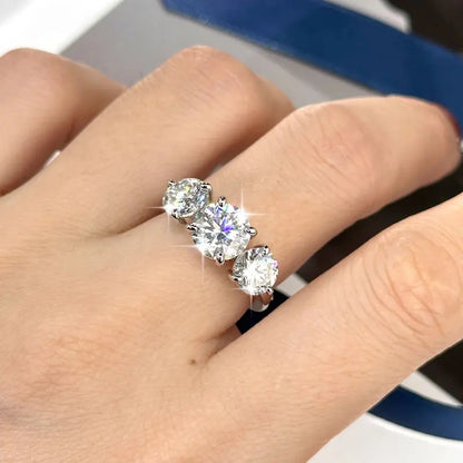 Anziw 8mm&6.5mm 4CTTW Round Moissanite Wedding Engagement Ring 14k Gold Filled Classic 3-Stones Promise Finger Jewelry for Women