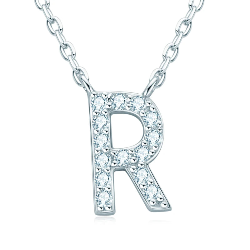 Anziw Initial Moissanite 26 Letter Pendant Necklace for Women Men Real Silver 925 Name Pendant Fine Jewelry Valentine's Day Gift