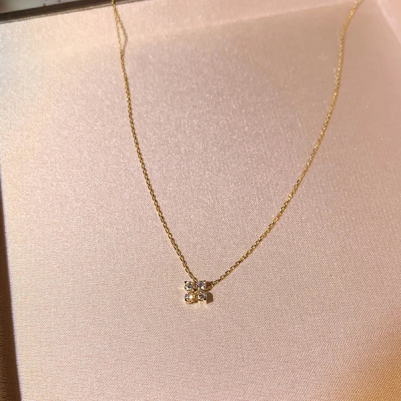 Anziw Lucky Clover Necklace Four Leaf Certified D0.40CT Moissanite Pendant Solid 925 Sterling Silver Women's Charm Jewelry Gift