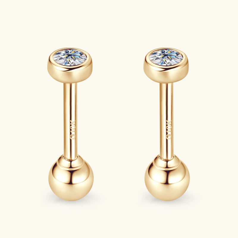 Anziw 10K Yellow Gold Moissanite Sparking Stud Earrings for Couple Men Women Real Gold Wedding Jewelry D Color VVS1 Lab Diamond
