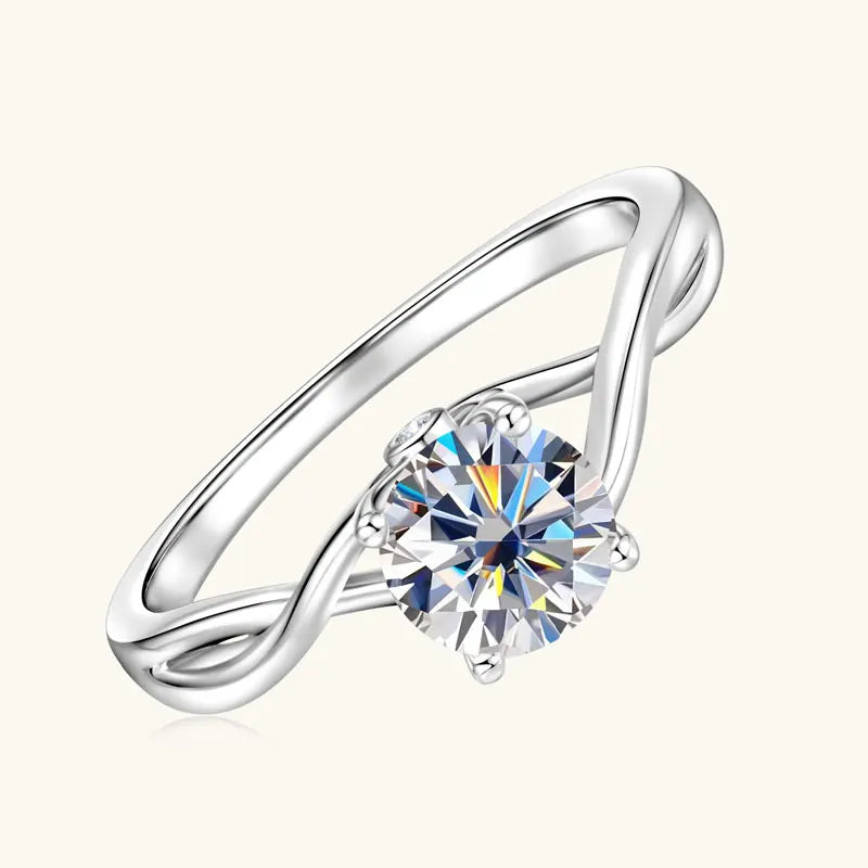 Anziw Vintage 1.0CT 6.5mm Moissanite Ring for Women Real 925 Silver 18k Gold Plated Twist Shank Finger Rings Wedding Engagement
