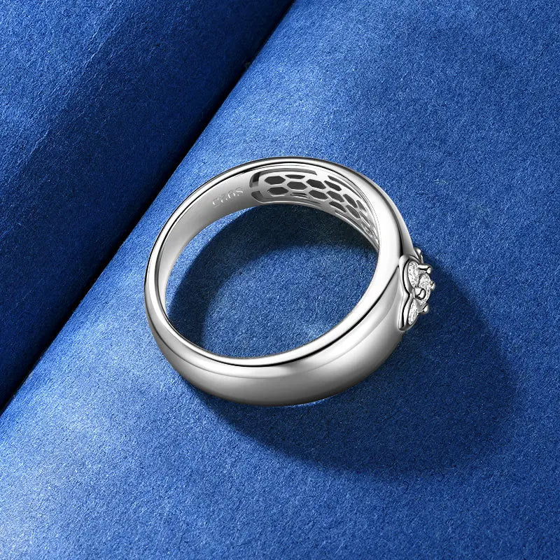 Anziw Trendy 925 Chunky Wide Ring Moissanite Clover Flower Finger Bands Thick Rings for Women S925 Silver Cute Jewelry Certified