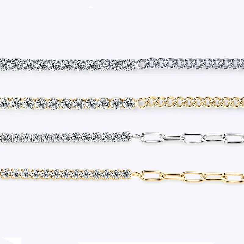 18k Gold Plated Half Tennis Bracelet 2mm 3mm D Moissanite Cuban Bracelet Real 925 Silver Chain for Women Men Certified Jewelry