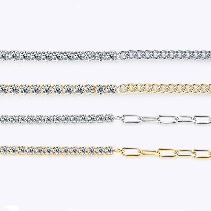 18k Gold Plated Half Tennis Bracelet 2mm 3mm D Moissanite Cuban Bracelet Real 925 Silver Chain for Women Men Certified Jewelry