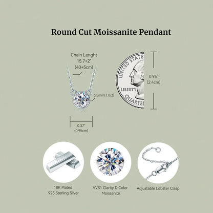 Real S925 Silver 6.5mm 1.0CT D Color Round Moissanite Cat Pendant Necklace for Women Girls Jewelry Birthday Gifts Valentine Day