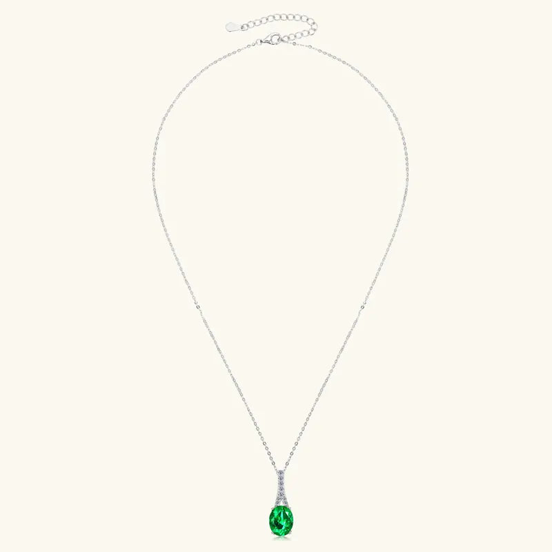 Vintage Round Oval Pear Cut Artificial Emerald Pendant Necklace 925 Silver Luxury Green Gemstone Waterdrop Bar Pendant for Women