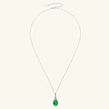 Vintage Round Oval Pear Cut Artificial Emerald Pendant Necklace 925 Silver Luxury Green Gemstone Waterdrop Bar Pendant for Women