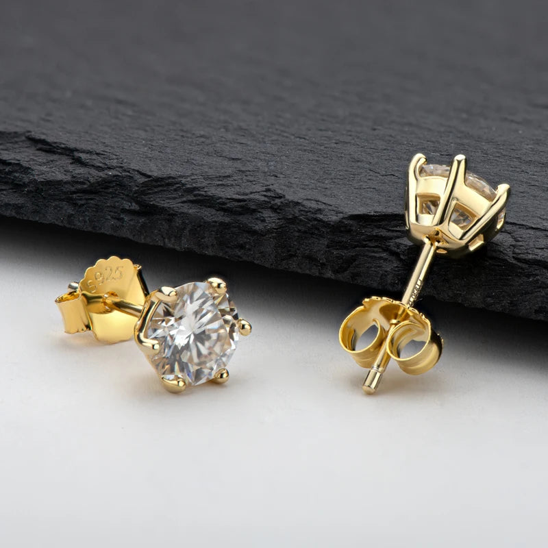 Classic 3.0CT D Color Moissanite Men Earrings Original 925 Silver 2CT Round Diamond Piercing Studs Wedding Party Women's Jewelry
