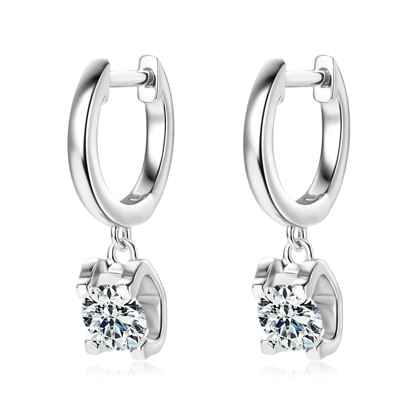 Real 925 Sterling Silver 5mm 1ctw. Round D Color Moissanite Diamond Drop Hoop Earrings For Women Fine Jewelry Wedding Party Gift