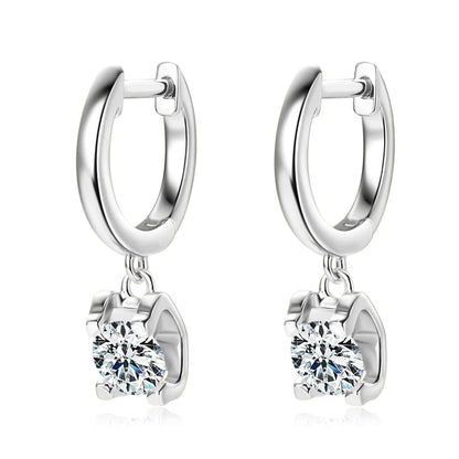 Real 925 Sterling Silver 5mm 1ctw. Round D Color Moissanite Diamond Drop Hoop Earrings For Women Fine Jewelry Wedding Party Gift