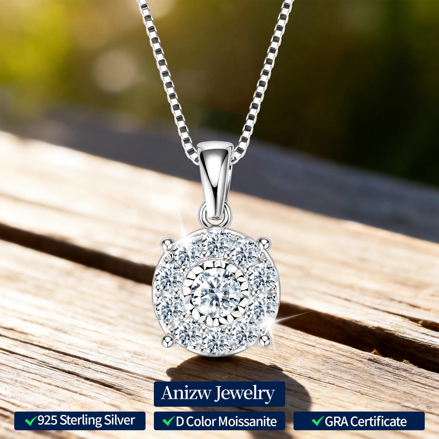Anziw 1CT Full Moissanite Pendant Necklace for Women 925 Silver Chain 6.5mm Lab Diamond Collar 2025 New Jewelry Gift Christmas's
