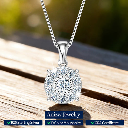 Anziw 1CT Full Moissanite Pendant Necklace for Women 925 Silver Chain 6.5mm Lab Diamond Collar 2025 New Jewelry Gift Christmas's
