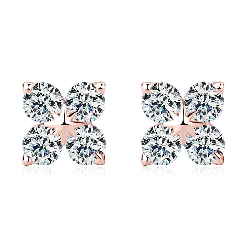 Anziw Lucky Four Leaf Clover Moissanite Stud Earrings 925 Sterling Silver Screw-Back Piercing Ear Jewelry for Women Men Gifts
