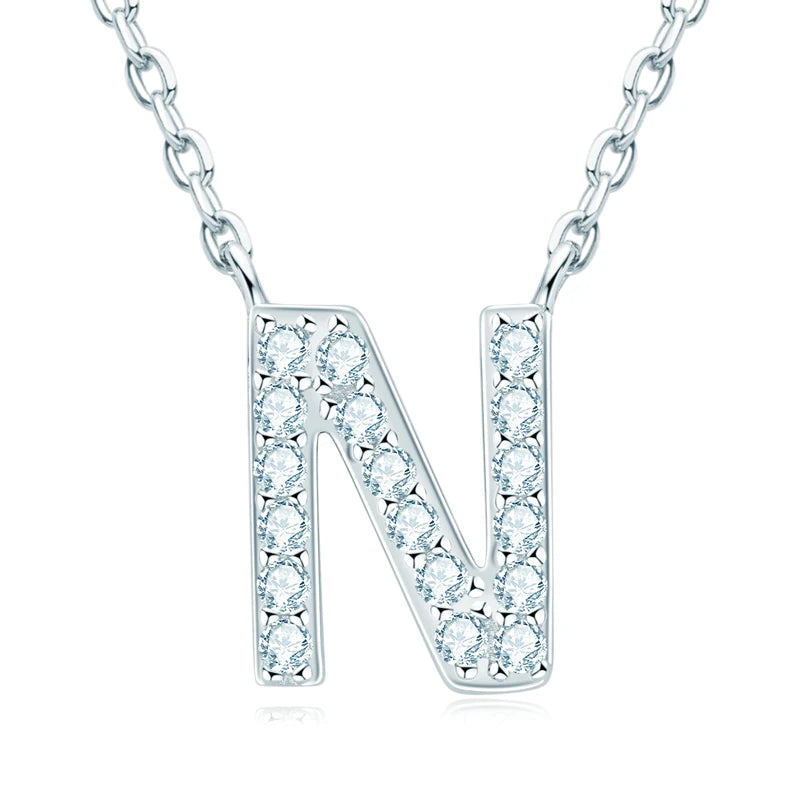 Anziw Initial Moissanite 26 Letter Pendant Necklace for Women Men Real Silver 925 Name Pendant Fine Jewelry Valentine's Day Gift
