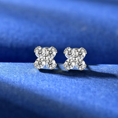Trendy Clover Flower Stud Earrings 3mm D Moissanite Lab Diamond 100% Real 925 Silver Piercing Ear Jewelry for Women Gifts 2025