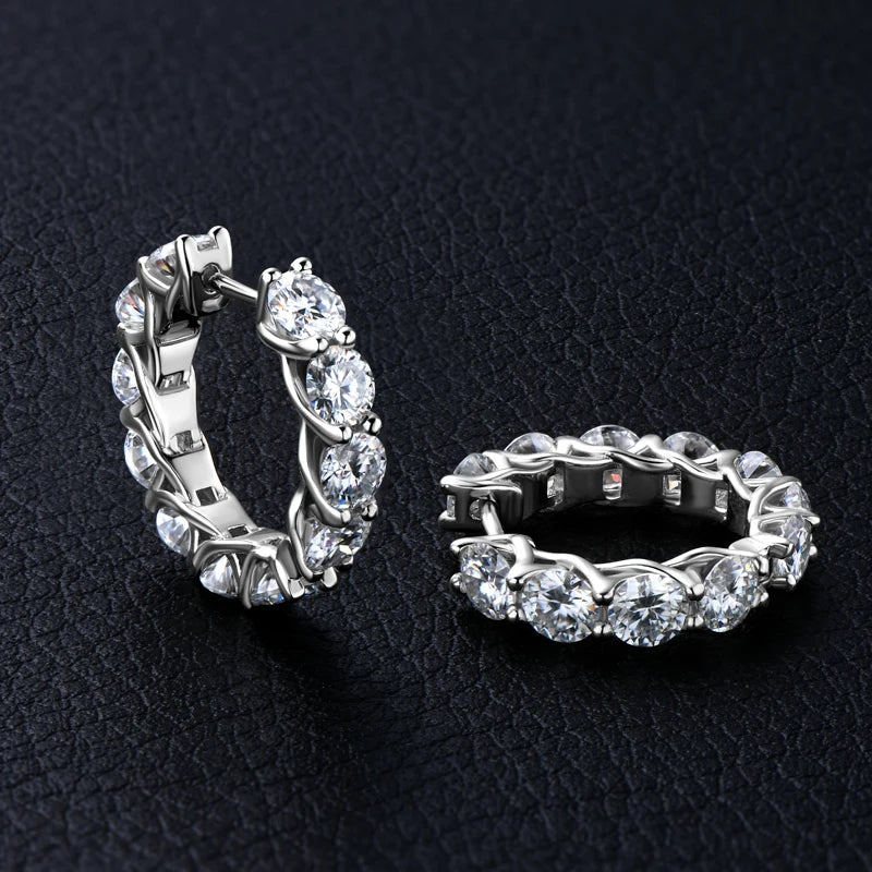 Anziw New 4mm Moissanite Hoops Luxury Eternity Diamond Earrings Solid Silver 925 18K White Gold Plated Jewelry for Women Gifts