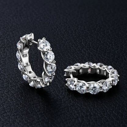 Anziw New 4mm Moissanite Hoops Luxury Eternity Diamond Earrings Solid Silver 925 18K White Gold Plated Jewelry for Women Gifts