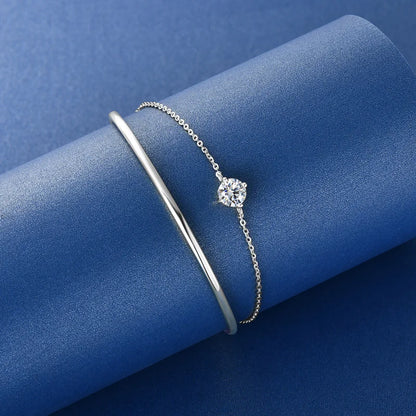 Anziw Double Layers 6.5mm D Color Moissanite Bracelet Bangle Cuff for Women 925 Silver Chain Bilayer Bracelets 2024 Jewelry Gift