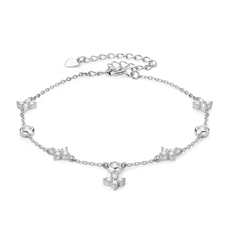 Anziw Silver 925 Four Leaf Clover Bracelet Certified D Color Moissanite Bracelets Gold Plated Charm for Women Lucky Jewelry Gift