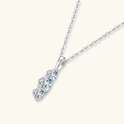 Anziw 1.1ctw. D Moissanite Pendant Necklace for Women 925 Silver Three-Stone Vertical Bar Pendants Adjustable Chain Jewelry Gift