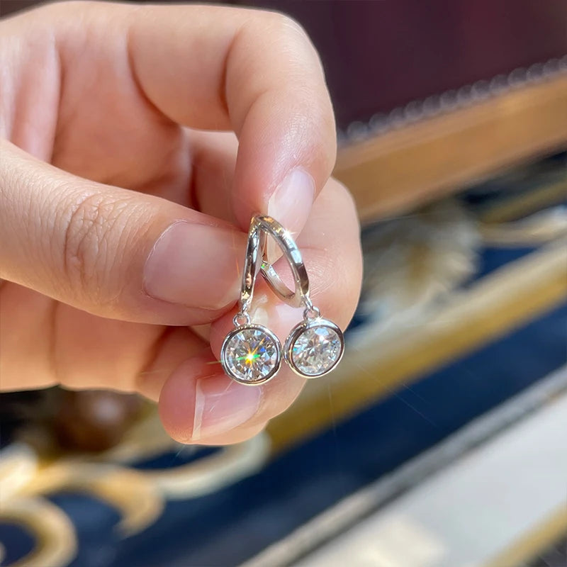 Anziw 2023 Trend Women's Gold Hoop Earrings Genuine 925 Silver 1CT 2CT Moissanite Drop Earring Wedding Jewelry With Certificate