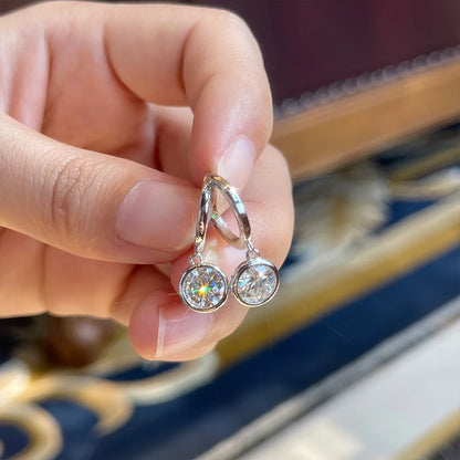 Anziw 2023 Trend Women's Gold Hoop Earrings Genuine 925 Silver 1CT 2CT Moissanite Drop Earring Wedding Jewelry With Certificate