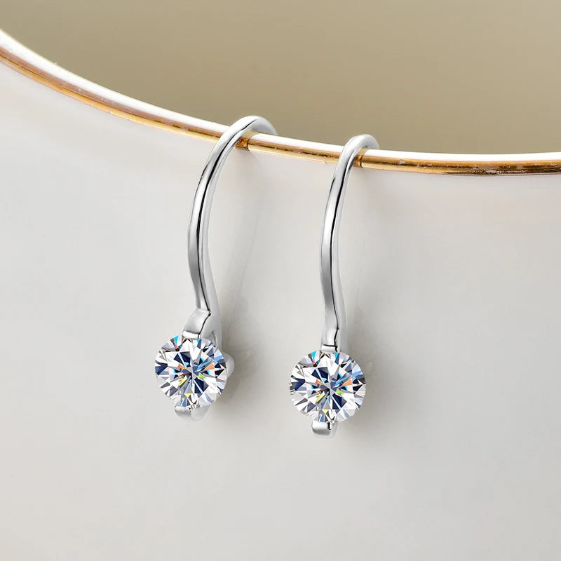 Anziw 2024 4mm Round Moissanite Drop Hook Earrings 100% 925 Silver for Women Original Fine Jewelry Lab Diamond with Certificate