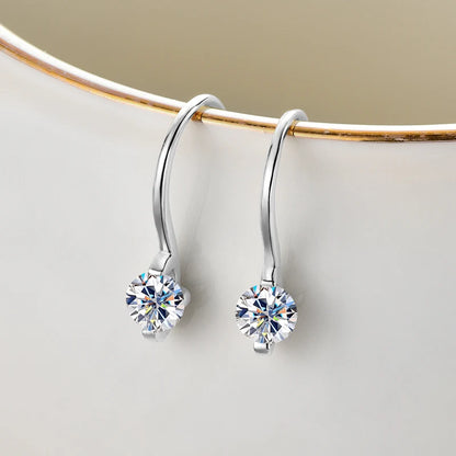 Anziw 2024 4mm Round Moissanite Drop Hook Earrings 100% 925 Silver for Women Original Fine Jewelry Lab Diamond with Certificate