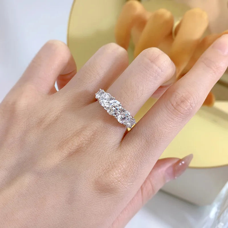 Anziw 3.60CTW All Moissanite Diamond Ring Sparking D Color 5 Stones Wedding Engagement Band For Women 925 Silver Promise Jewelry