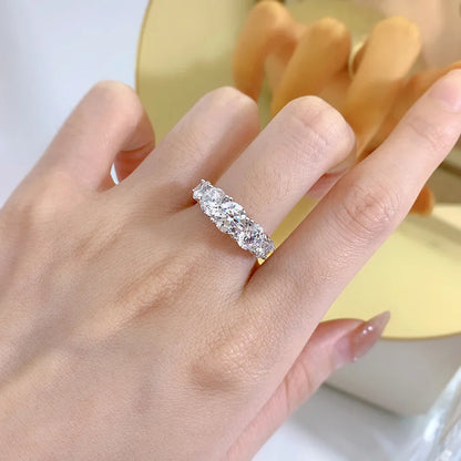 Anziw 3.60CTW All Moissanite Diamond Ring Sparking D Color 5 Stones Wedding Engagement Band For Women 925 Silver Promise Jewelry