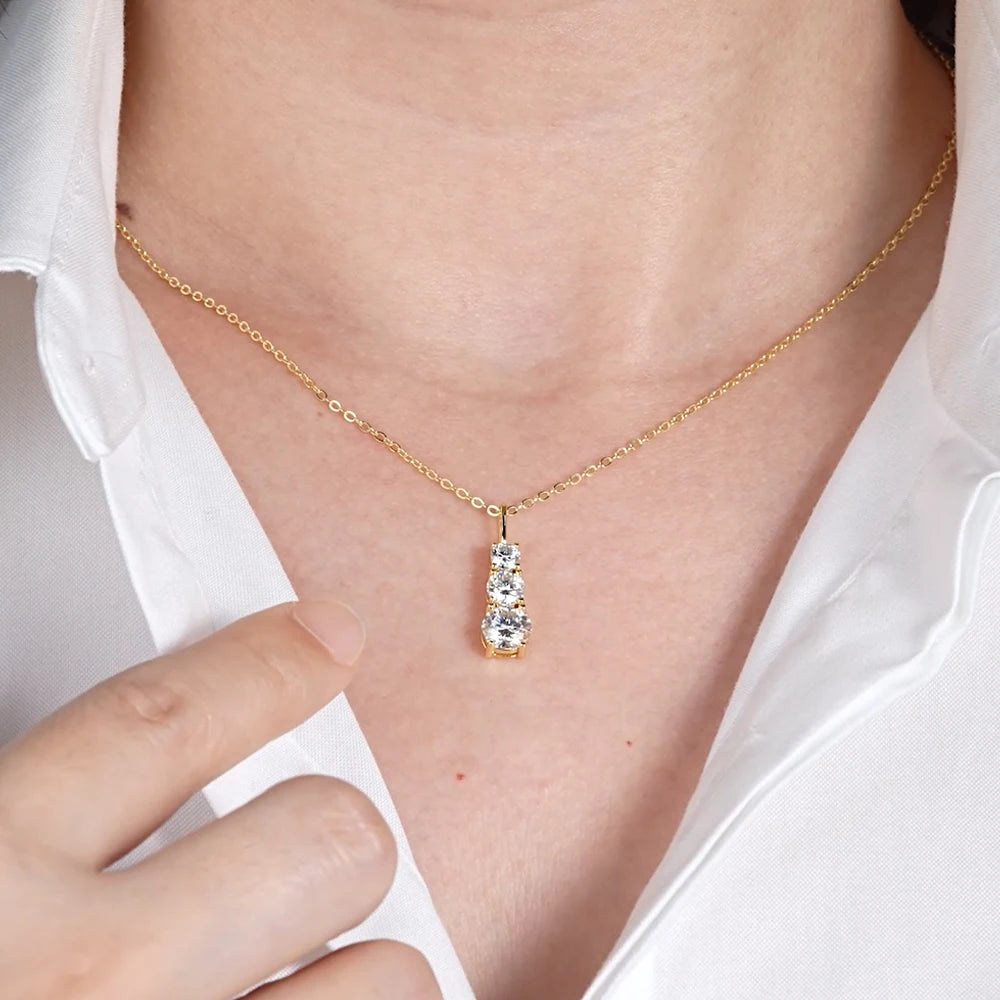 Real Certified Gradual Three Stone Moissanite Pendant Necklace 100% 925 Silver for Women Luxury Wedding Anniversary Jewelry Gift