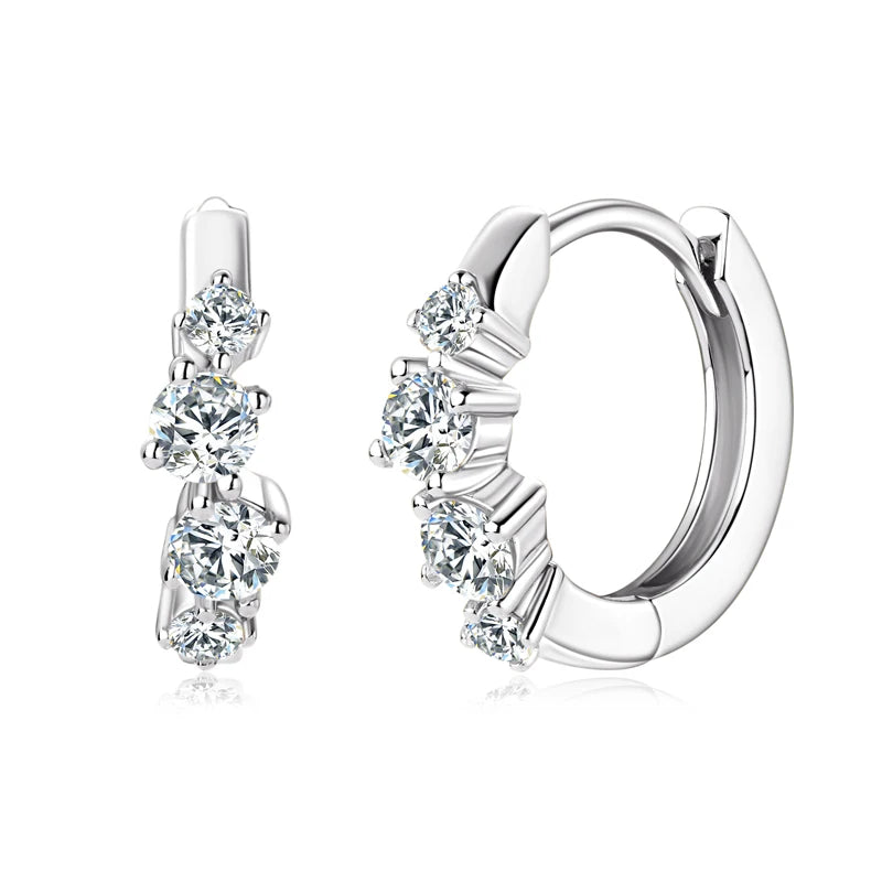 Anziw 925 Sterling Silver 4 Stones Moissanite Irregular  Hoops Huggie Earrings for Women 3mm&2mm Round Cut Lad Diamond Jewelry
