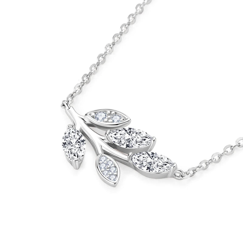 Anziw D0.90CT Marquise Cut Moissanite Leaf Pendant Necklace for Women Adjustable Chain 925 Sterling Silver Lab Diamond 40+5cm