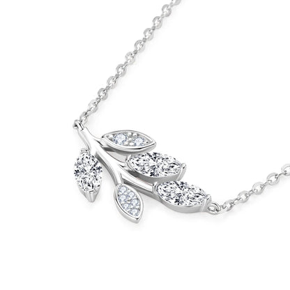 Anziw D0.90CT Marquise Cut Moissanite Leaf Pendant Necklace for Women Adjustable Chain 925 Sterling Silver Lab Diamond 40+5cm