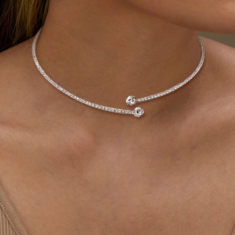 Anziw D1.60CT Heart Cut Moissanite Collar Open Tennis Necklace 925 Sterling Silver Choker for Women Fine Jewelry & Certificate