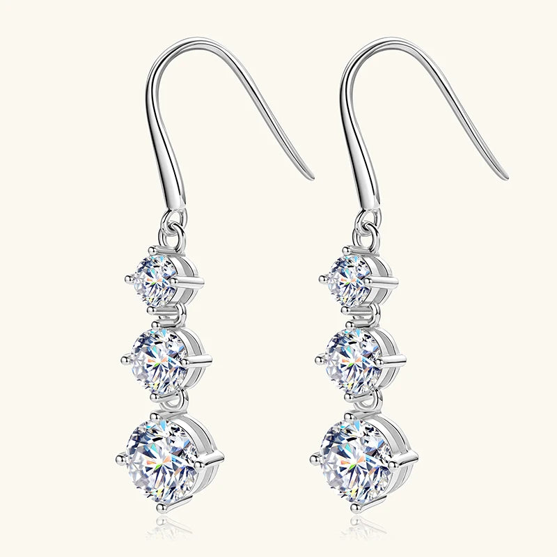Anziw 3.60CTTW. D VVS1 Moissanite Drop Hook Earrings for Women 925 Silver Sparking Lad Diamond Dangle Earrings Wedding Jewelry