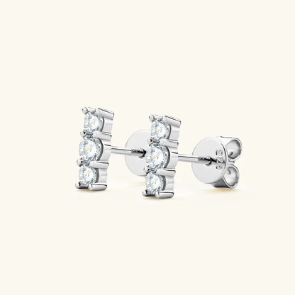 Anziw Sparking 3mm 3 Stone Moissanite Stud Earrings Real S925 Silver for Women Plated White Gold Daily Jewelry Valentine's Gift