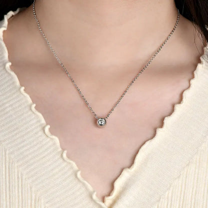 Anziw Solitaire 0.5CT 5MM D Color Bezel Moissanite Pendant Necklace for Women 14k Gold Filled Adjustable Chain Certified Jewelry