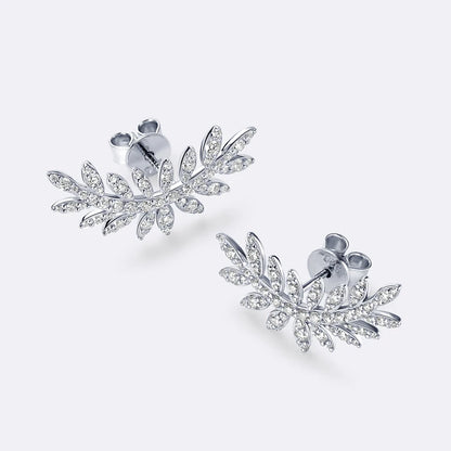 Leaf-Shaped Stud Earrings Climber 925 Sterling Silver D Color Moissanite Earrings for Women Wedding Party Jewelry Valentine Gift