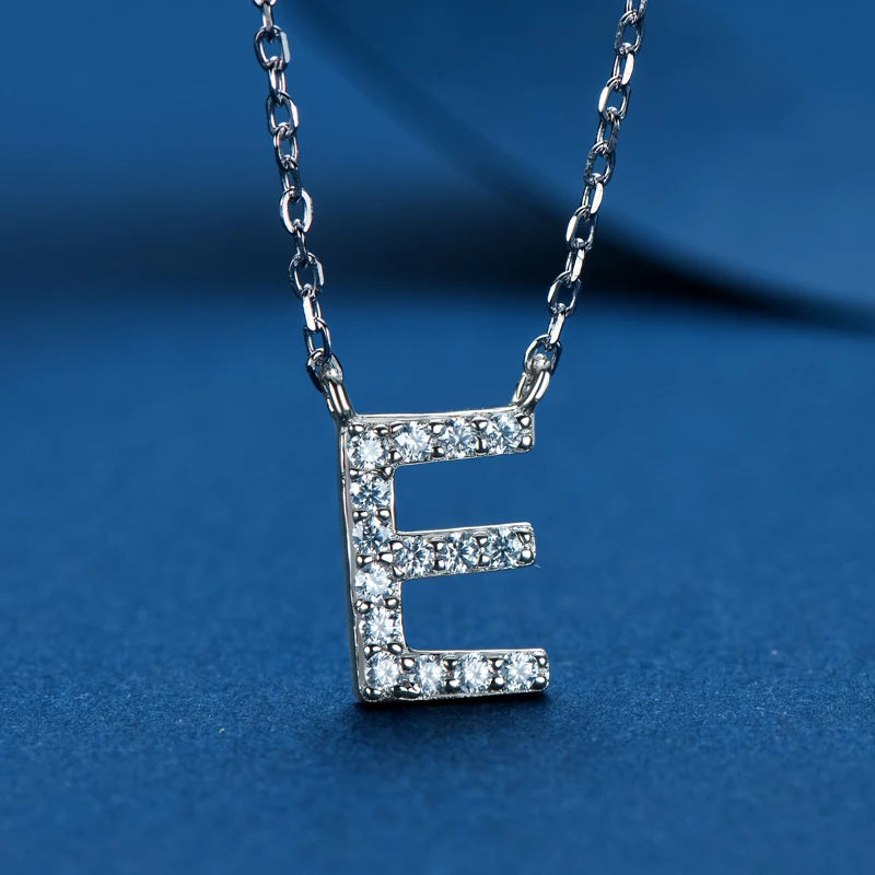 Anziw Initial Moissanite 26 Letter Pendant Necklace for Women Men Real Silver 925 Name Pendant Fine Jewelry Valentine's Day Gift