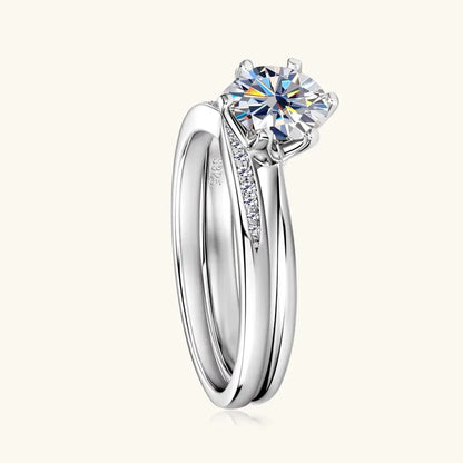 Classic 1.0ct D Moissanite Wedding Engagement Rings for Women 925 Silver Solitaire Bridal Ring Stackable Half Eternity Band Sets