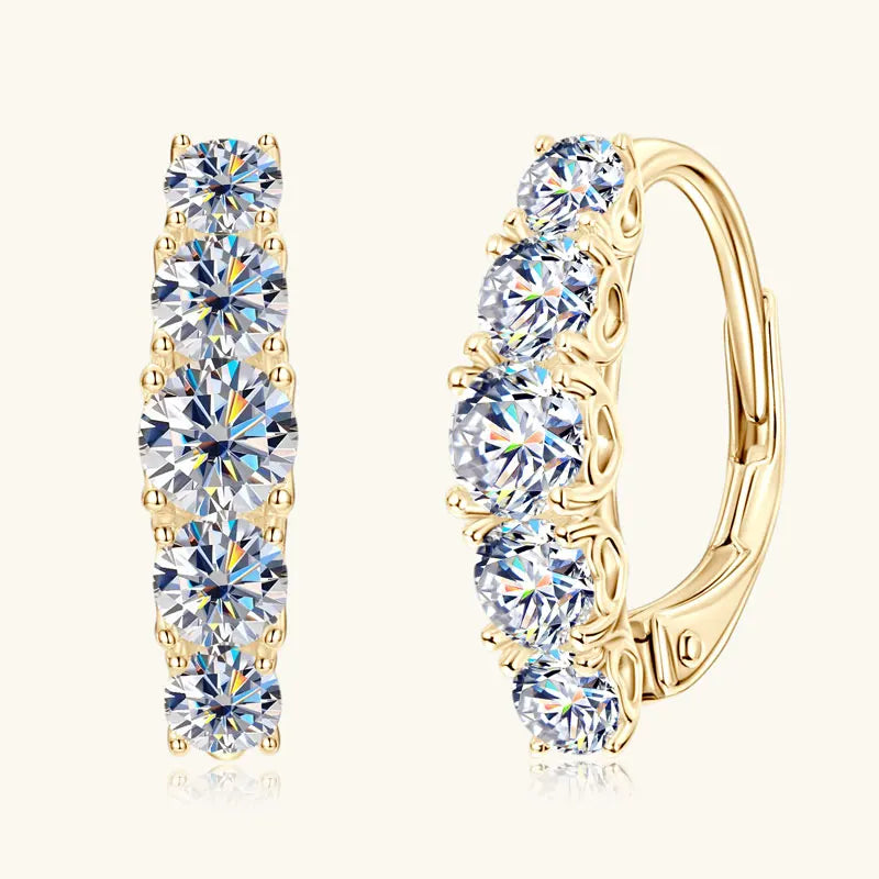 2025 New D VVS1 Moissanite 5 Stone Hoop Clip Earrings for Women Real 925 Silver Luxury Wedding Jewelry Lab Diamond 4mm&3.5mm&3mm