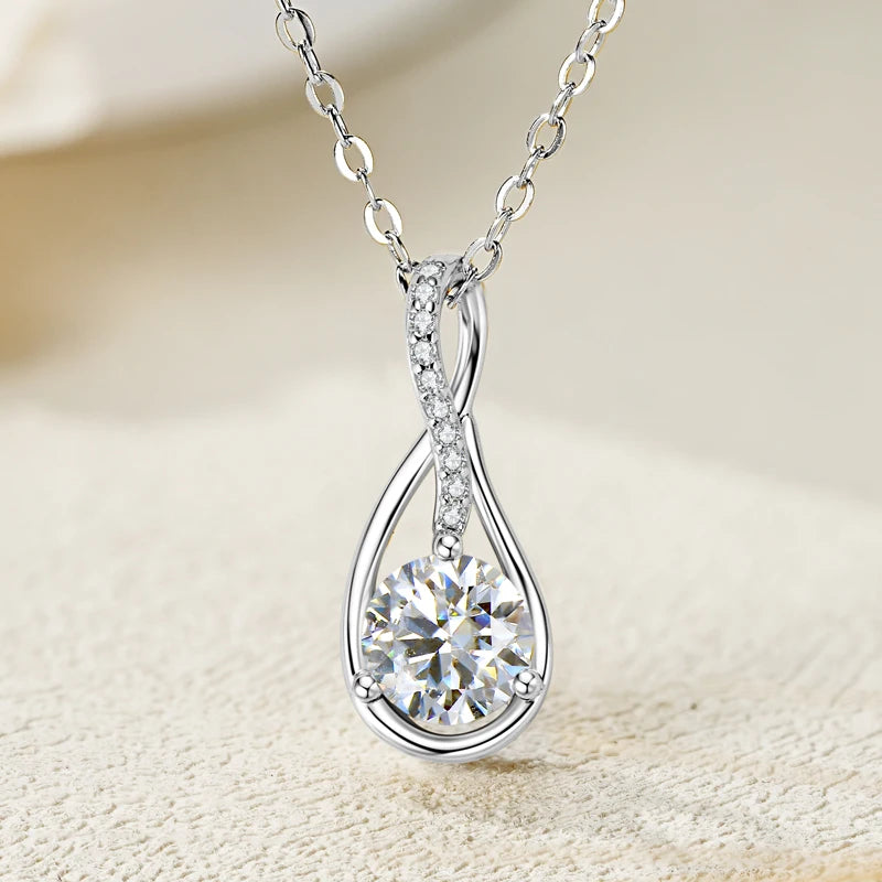 Anziw 7x10mm 2ct Pear Cut Moissanite Infinity Pendant Necklace for Women 925 Sterling Silver Adjustable Chain Fine Jewelry Gift