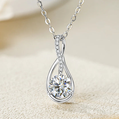 Anziw 7x10mm 2ct Pear Cut Moissanite Infinity Pendant Necklace for Women 925 Sterling Silver Adjustable Chain Fine Jewelry Gift