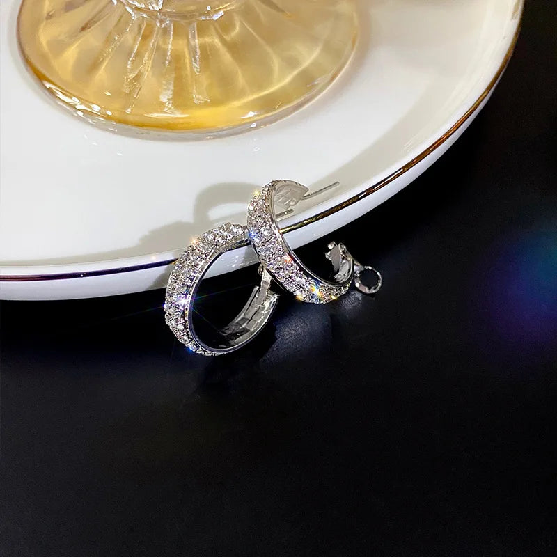 Anziw Real S925 Silver Full Moissanite Earrings Hoop 2024 Fashion Sparking Clip Earrings Wedding Valentine Gift for Women Korean