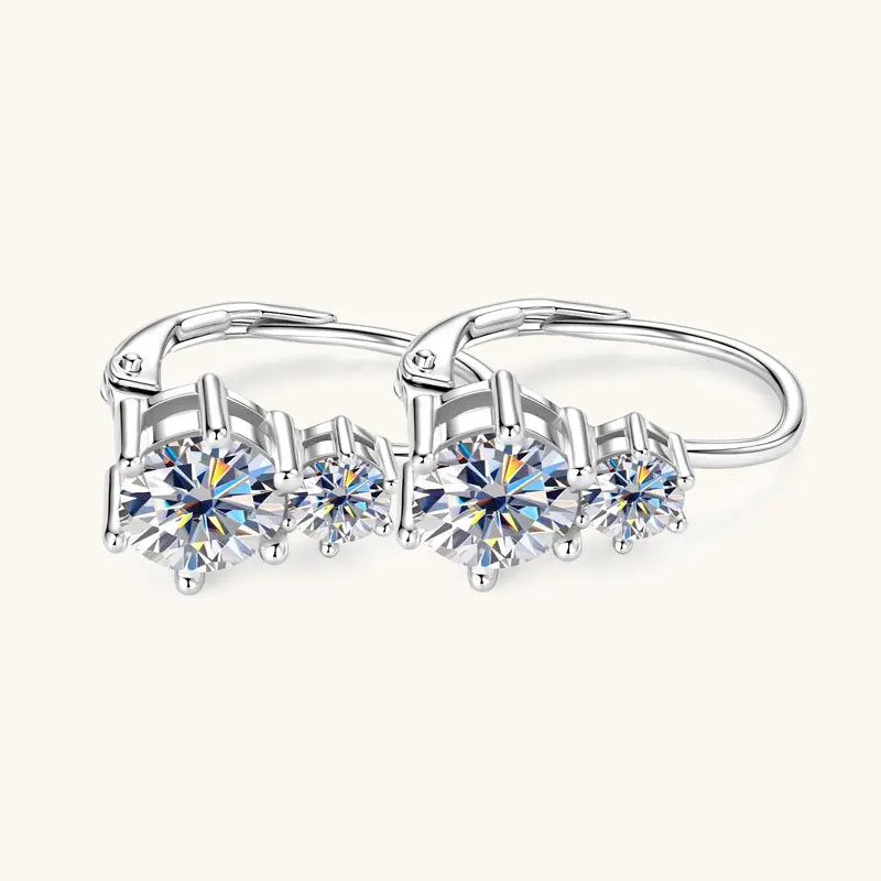 Anziw 2.60cttw. 6.5mm D Moissanite Drop Hoop Earrings for Women Real 925 Silver Two Stones Clip Earrings 2025 Trend Fine Jewelry